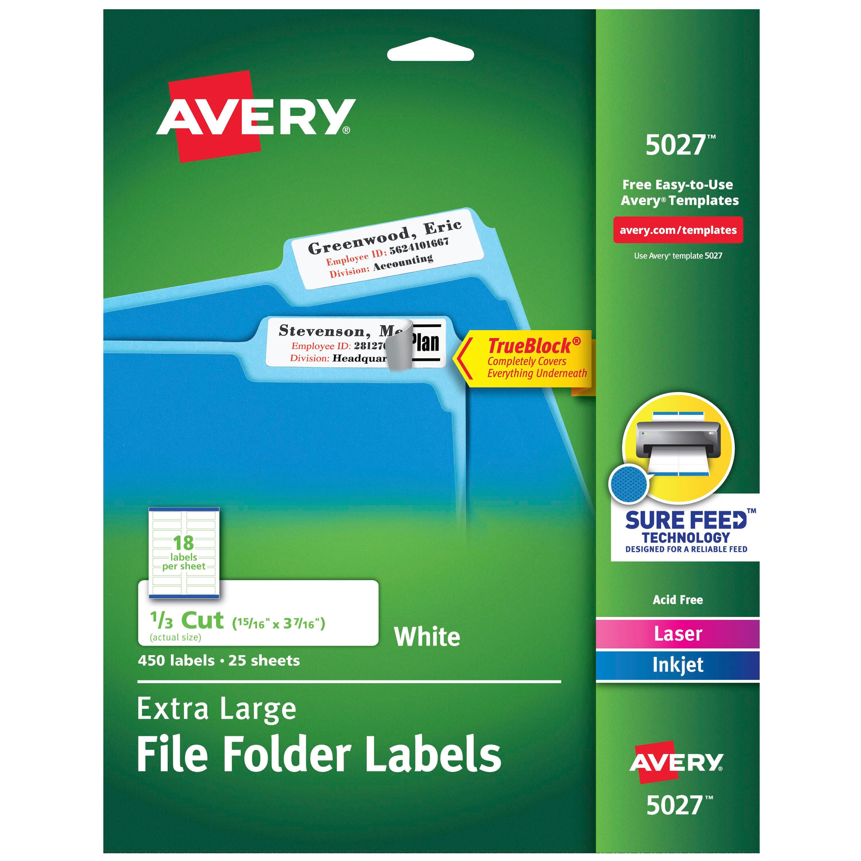Avery Printable File Folder Labels, 15/16 x 3-7/16 Inches, White, Pack of 450 078593